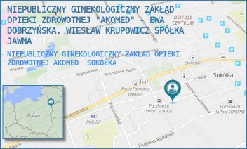 NIEPUBLICZNY GINEKOLOGICZNY ZAKŁAD OPIEKI ZDROWOTNEJ AKOMED - NIEPUBLICZNY GINEKOLOGICZNY ZAKŁAD OPIEKI ZDROWOTNEJ "AKOMED" - EWA DOBRZYŃSKA, WIESŁAW KRUPOWICZ SPÓŁKA JAWNA - LELEWELA 2,  SOKÓŁKA
