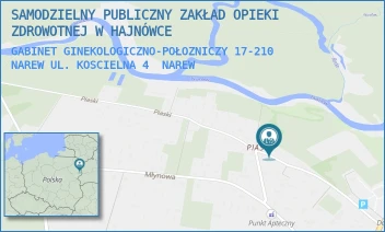 GABINET GINEKOLOGICZNO-POŁOZNICZY 17-210 NAREW UL. KOSCIELNA 4 - SAMODZIELNY PUBLICZNY ZAKŁAD OPIEKI ZDROWOTNEJ W HAJNÓWCE - KOŚCIELNA 4,  NAREW
