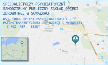 OŚR. ŚROD. OPIEKI PSYCHOLOGICZNEJ I PSYCHOTERAPEUTYCZNEJ DLA DZIECI I MŁODZIEŻY - I POZ. REF. - SPECJALISTYCZY PSYCHIATRYCZNY SAMODZIELNY PUBLICZNY ZAKŁAD OPIEKI ZDROWOTNEJ W SUWAŁKACH - WOJSKA POLSKIEGO 60D,  SEJNY