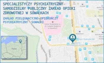 ZAKŁAD PIELĘGNACYJNO-OPIEKUŃCZY PSYCHIATRYCZNY - SPECJALISTYCZY PSYCHIATRYCZNY SAMODZIELNY PUBLICZNY ZAKŁAD OPIEKI ZDROWOTNEJ W SUWAŁKACH - REJA 67A,  SUWAŁKI