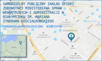 PORADNIA KARDIOLOGICZNA - SAMODZIELNY PUBLICZNY ZAKŁAD OPIEKI ZDROWOTNEJ MINISTERSTWA SPRAW WEWNĘTRZNYCH I ADMINISTRACJI W BIAŁYMSTOKU IM. MARIANA ZYNDRAMA-KOŚCIAŁKOWSKIEGO - FABRYCZNA 27,  BIAŁYSTOK
