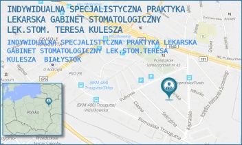 INDYWIDUALNA SPECJALISTYCZNA PRAKTYKA LEKARSKA GABINET STOMATOLOGICZNY LEK.STOM.TERESA KULESZA - INDYWIDUALNA SPECJALISTYCZNA PRAKTYKA LEKARSKA GABINET STOMATOLOGICZNY LEK.STOM. TERESA KULESZA - PIONIERSKA 3,  BIAŁYSTOK