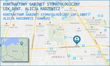KONTRAKTOWY GABINET STOMATOLOGICZNY LEK. DENT. ALICJA RADZEWICZ - KONTRAKTOWY GABINET STOMATOLOGICZNY LEK.DENT. ALICJA RADZEWICZ - LUDWIKA WARYŃSKIEGO 27/21,  SUWAŁKI