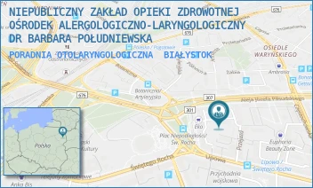 PORADNIA OTOLARYNGOLOGICZNA - NIEPUBLICZNY ZAKŁAD OPIEKI ZDROWOTNEJ OŚRODEK ALERGOLOGICZNO-LARYNGOLOGICZNY DR BARBARA POŁUDNIEWSKA - PIŁSUDSKIEGO 4A/2,3,  BIAŁYSTOK