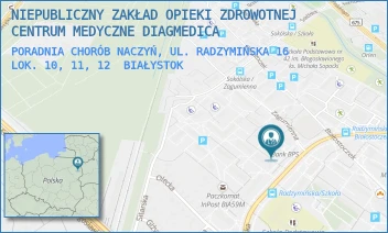 PORADNIA CHORÓB NACZYŃ, UL. RADZYMIŃSKA 16 LOK. 10, 11, 12 - NIEPUBLICZNY ZAKŁAD OPIEKI ZDROWOTNEJ CENTRUM MEDYCZNE DIAGMEDICA - RADZYMIŃSKA 16/3,  BIAŁYSTOK
