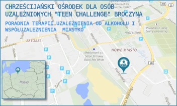 PORADNIA TERAPII UZALEŻNIENIA OD ALKOHOLU I WSPÓŁUZALEZNIENIA - CHRZEŚCIJAŃSKI OŚRODEK DLA OSÓB UZALEŻNIONYCH "TEEN CHALLENGE" BROCZYNA - UL. GEN. STANISŁAWA MACZKA 10,  MIASTKO