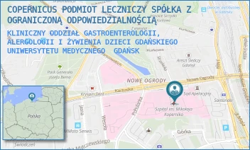 KLINICZNY ODDZIAŁ GASTROENTEROLOGII, ALERGOLOGII I ŻYWIENIA DZIECI GDAŃSKIEGO UNIWERSYTETU MEDYCZNEGO - COPERNICUS PODMIOT LECZNICZY SPÓŁKA Z OGRANICZONĄ ODPOWIEDZIALNOŚCIĄ - UL. NOWE OGRODY 1-6,  GDAŃSK
