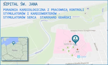 PORADNIA KARDIOLOGICZNA Z PRACOWNIĄ KONTROLI STYMULATORÓW I KARDIOWERTERÓW - STYMULATORÓW SERCA - SZPITAL ŚW. JANA - UL. DR JÓZEFA BALEWSKIEGO 1,  STAROGARD GDAŃSKI