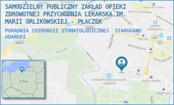 PORADNIA CHIRURGII STOMATOLOGICZNEJ - SAMODZIELNY PUBLICZNY ZAKŁAD OPIEKI ZDROWOTNEJ PRZYCHODNIA LEKARSKA IM. MARII ORLIKOWSKIEJ - PŁACZEK - UL. GEN. JÓZEFA HALLERA 21,  STAROGARD GDAŃSKI
