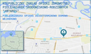 PIELĘGNIARSKA OPIEKA DŁUGOTERMINOWA DOMOWA - NIEPUBLICZNY ZAKŁAD OPIEKI ZDROWOTNEJ PIELĘGNIAREK ŚRODOWISKOWO-RODZINNYCH "ANTARES" - UL. POMORSKA 9,  WEJHEROWO