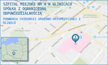 PORADNIA CHIRURGII URAZOWO-ORTOPEDYCZNEJ 2 - SZPITAL MIEJSKI W GLIWICACH SPÓŁKA Z OGRANICZONĄ ODPOWIEDZIALNOŚCIĄ - UL. TADEUSZA KOŚCIUSZKI 29,  GLIWICE