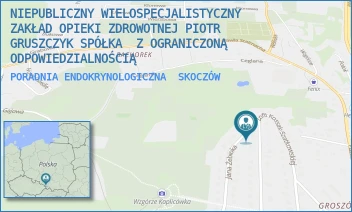 PORADNIA ENDOKRYNOLOGICZNA - NIEPUBLICZNY WIELOSPECJALISTYCZNY ZAKŁAD OPIEKI ZDROWOTNEJ PIOTR GRUSZCZYK SPÓŁKA  Z OGRANICZONĄ ODPOWIEDZIALNOŚCIĄ - SZATKOWSKIEJ 24,  SKOCZÓW