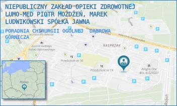 PORADNIA CHIRURGII OGÓLNEJ - NIEPUBLICZNY ZAKŁAD OPIEKI ZDROWOTNEJ LUMO-MED PIOTR MOŻDŻEŃ SPÓŁKA JAWNA - KASPRZAKA 46,  DĄBROWA GÓRNICZA