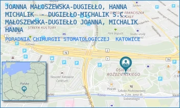 PORADNIA CHIRURGII STOMATOLOGICZEJ - JOANNA MAŁOSZEWSKA-DUGIEŁŁO, HANNA MICHALIK  - DUGIEŁŁO-MICHALIK S.C. MAŁOSZEWSKA-DUGIEŁŁO JOANNA, MICHALIK HANNA - SKWER WALENTEGO ROŹDZIEŃSKIEGO 90,  KATOWICE