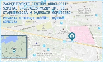 PORADNIA CHIRURGII OGÓLNEJ - ZAGŁĘBIOWSKIE CENTRUM ONKOLOGII SZPITAL SPECJALISTYCZNY IM. SZ. STARKIEWICZA W DĄBROWIE GÓRNICZEJ - UL. SZPITALNA 13/.,  DĄBROWA GÓRNICZA