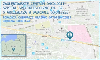 PORADNIA CHIRURGII URAZOWO-ORTOPEDYCZNEJ - ZAGŁĘBIOWSKIE CENTRUM ONKOLOGII SZPITAL SPECJALISTYCZNY IM. SZ. STARKIEWICZA W DĄBROWIE GÓRNICZEJ - UL. SZPITALNA 13/.,  DĄBROWA GÓRNICZA