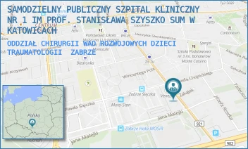 ODDZIAŁ CHIRURGII WAD ROZWOJOWYCH DZIECI TRAUMATOLOGII - SAMODZIELNY PUBLICZNY SZPITAL KLINICZNY NR 1 IM PROF. STANISŁAWA SZYSZKO SUM W KATOWICACH - UL. 3 MAJA 13-15,  ZABRZE