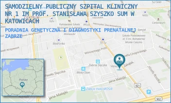 PORADNIA GENETYCZNA I DIAGNOSTYKI PRENATALNEJ - SAMODZIELNY PUBLICZNY SZPITAL KLINICZNY NR 1 IM PROF. STANISŁAWA SZYSZKO SUM W KATOWICACH - UL. 3 MAJA 13-15,  ZABRZE