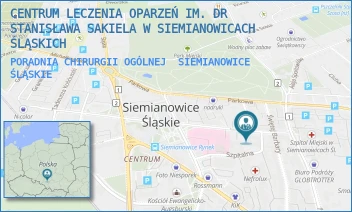 PORADNIA CHIRURGII OGÓLNEJ - CENTRUM LECZENIA OPARZEŃ IM. DR STANISŁAWA SAKIELA W SIEMIANOWICACH ŚLĄSKICH - UL. JANA PAWŁA II 1,  SIEMIANOWICE ŚLĄSKIE
