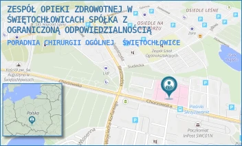 PORADNIA CHIRURGII OGÓLNEJ - ZESPÓŁ OPIEKI ZDROWOTNEJ W ŚWIĘTOCHŁOWICACH SPÓŁKA Z OGRANICZONĄ ODPOWIEDZIALNOŚCIĄ W RESTRUKTURYZACJI - UL. CHORZOWSKA 36,  ŚWIĘTOCHŁOWICE