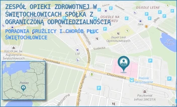 PORADNIA GRUŹLICY I CHORÓB PŁUC - ZESPÓŁ OPIEKI ZDROWOTNEJ W ŚWIĘTOCHŁOWICACH SPÓŁKA Z OGRANICZONĄ ODPOWIEDZIALNOŚCIĄ W RESTRUKTURYZACJI - UL. CHORZOWSKA 36,  ŚWIĘTOCHŁOWICE