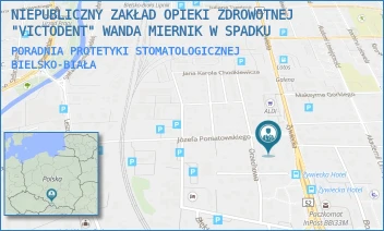 PORADNIA PROTETYKI STOMATOLOGICZNEJ - NIEPUBLICZNY ZAKŁAD OPIEKI ZDROWOTNEJ "VICTODENT" WANDA MIERNIK W SPADKU - UL. PONIATOWSKIEGO 28,  BIELSKO-BIAŁA