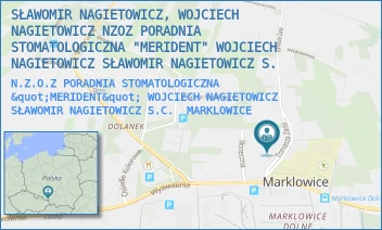 N.Z.O.Z PORADNIA STOMATOLOGICZNA "MERIDENT" WOJCIECH NAGIETOWICZ SŁAWOMIR NAGIETOWICZ S.C. - SŁAWOMIR NAGIETOWICZ, WOJCIECH NAGIETOWICZ NZOZ PORADNIA STOMATOLOGICZNA "MERIDENT" WOJCIECH NAGIETOWICZ SŁAWOMIR NAGIETOWICZ S. - UL. TOMASZA ZANA 5,  MARKLOWICE