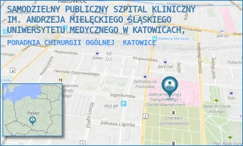 PORADNIA CHIRURGII OGÓLNEJ - SAMODZIELNY PUBLICZNY SZPITAL KLINICZNY IM. ANDRZEJA MIELĘCKIEGO ŚLĄSKIEGO UNIWERSYTETU MEDYCZNEGO W KATOWICACH, - UL. FRANCUSKA 20-24,  KATOWICE