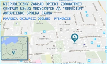 PORADNIA CHIRURGII OGÓLNEJ - NIEPUBLICZNY ZAKŁAD OPIEKI ZDROWOTNEJ CENTRUM USŁUG MEDYCZNYCH "REMEDIUM" SPÓŁKA Z OGRANICZONĄ ODPOWIEDZIALNOŚCIĄ - UL. PADEREWSKIEGO 11,  PYSKOWICE
