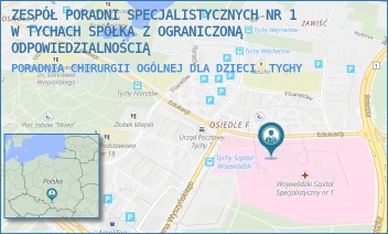 PORADNIA CHIRURGII OGÓLNEJ DLA DZIECI - ZESPÓŁ PORADNI SPECJALISTYCZNYCH NR 1 W TYCHACH SPÓŁKA Z OGRANICZONĄ ODPOWIEDZIALNOŚCIĄ - UL. EDUKACJI 102,  TYCHY
