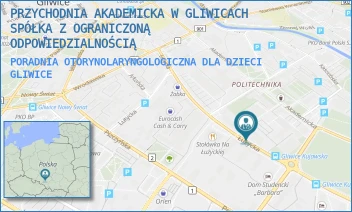 PORADNIA OTORYNOLARYNGOLOGICZNA DLA DZIECI - PRZYCHODNIA AKADEMICKA W GLIWICACH SPÓŁKA Z OGRANICZONĄ ODPOWIEDZIALNOŚCIĄ - UL. ŁUŻYCKA 5,  GLIWICE
