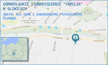 HOSTEL DLA OSÓB Z ZABURZENIAMI PSYCHICZNYMI - GÓRNOŚLĄSKIE STOWARZYSZENIE "FAMILIA" W GLIWICACH - UL. DOLNEJ WSI 45 A,  GLIWICE