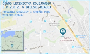 PORADNIA GRUŹLICY I CHORÓB PŁUC - OBWÓD LECZNICTWA KOLEJOWEGO - S.P.Z.O.Z. W BIELSKU-BIAŁEJ - UL. ROMUALDA TRAUGUTTA 12,  BIELSKO-BIAŁA