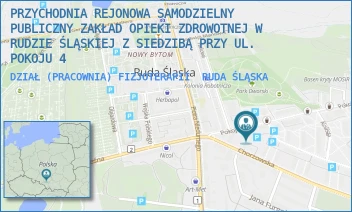 DZIAŁ (PRACOWNIA) FIZJOTERAPII - PRZYCHODNIA REJONOWA SAMODZIELNY PUBLICZNY ZAKŁAD OPIEKI ZDROWOTNEJ W RUDZIE ŚLĄSKIEJ Z SIEDZIBĄ PRZY UL. POKOJU 4 - UL. POKOJU 4,  RUDA ŚLĄSKA