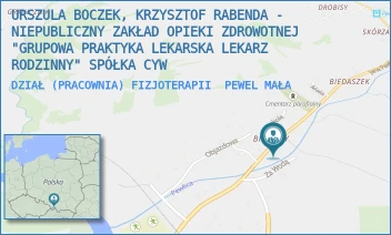 DZIAŁ (PRACOWNIA) FIZJOTERAPII - NZOZ "GRUPOWA PRAKTYKA LEKARSKA LEKARZ RODZINNY" SPÓŁKA CYWILNA URSZULA, BOCZEK, KRZYSZTOF RABENDA, DANUTA KUBICKA-RABENDA - UL. JANA PAWŁA II 68,  PEWEL MAŁA