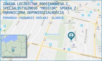 PORADNIA CHIRURGII OGÓLNEJ - ZAKŁAD LECZNICTWA PODSTAWOWEGO I SPECJALISTYCZNEGO "MEDICOR" SPÓŁKA Z OGRANICZONĄ ODPOWIEDZIALNOŚCIĄ - UL. CICHOCIEMNYCH 14,  GLIWICE