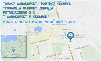 PORADNIA ZDROWIA PSYCHICZNEGO - TOMASZ WARAKOMSKI, MARIUSZ SKOWRON "PORADNIA OCHRONY ZDROWIA PSYCHICZNEGO-S.C. T.WARAKOMSKI-M.SKOWRON" - PIOTRA NIEDURNEGO 50 D,  RUDA ŚLĄSKA