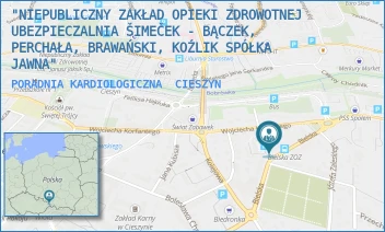 PORADNIA KARDIOLOGICZNA - "NIEPUBLICZNY ZAKŁAD OPIEKI ZDROWOTNEJ UBEZPIECZALNIA ŠIMEČEK - BĄCZEK, BRAWAŃSKI, KOŹLIK SPÓŁKA JAWNA" - UL. BIELSKA 37,  CIESZYN