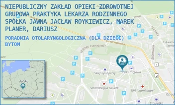 PORADNIA OTOLARYNGOLOGICZNA (DLA DZIECI) - NIEPUBLICZNY ZAKŁAD OPIEKI ZDROWOTNEJ GRUPOWA PRAKTYKA LEKARZA RODZINNEGO SPÓŁKA JAWNA JACŁAW ROYKIEWICZ, MAREK PLANER, DARIUSZ - UL. STOLARZOWICKA 39,  BYTOM