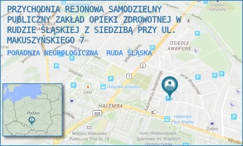 PORADNIA NEUROLOGICZNA - PRZYCHODNIA REJONOWA SAMODZIELNY PUBLICZNY ZAKŁAD OPIEKI ZDROWOTNEJ W RUDZIE ŚLĄSKIEJ Z SIEDZIBĄ PRZY UL. MAKUSZYŃSKIEGO 7 - UL. KORNELA MAKUSZYŃSKIEGO 7,  RUDA ŚLĄSKA