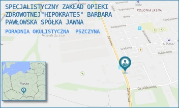 PORADNIA OKULISTYCZNA - SPECJALISTYCZNY ZAKŁAD OPIEKI ZDROWOTNEJ"HIPOKRATES" BARBARA PAWŁOWSKA SPÓŁKA JAWNA - UL. ZDROJOWA 65,  PSZCZYNA