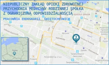 PRACOWNIA ENDOSKOPII - NIEPUBLICZNY ZAKŁAD OPIEKI ZDROWOTNEJ PRZYCHODNIA MEDYCYNY RODZINNEJ SPÓŁKA Z OGRANICZONĄ ODPOWIEDZIALNOŚCIĄ - UL. KATOWICKA 11,  ŚWIĘTOCHŁOWICE