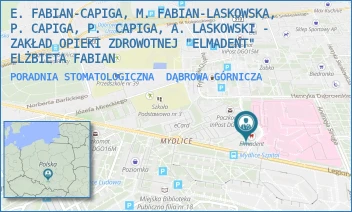 PORADNIA STOMATOLOGICZNA - E. FABIAN-CAPIGA, M. FABIAN-LASKOWSKA, P. CAPIGA, P.  CAPIGA, A. LASKOWSKI - ZAKŁAD OPIEKI ZDROWOTNEJ "ELMADENT" ELŻBIETA FABIAN - UL. SZPITALNA 14,  DĄBROWA GÓRNICZA