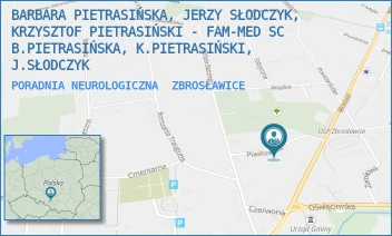 PORADNIA NEUROLOGICZNA - BARBARA PIETRASIŃSKA, JERZY SŁODCZYK, KRZYSZTOF PIETRASIŃSKI - FAM-MED SC B.PIETRASIŃSKA, K.PIETRASIŃSKI, J.SŁODCZYK - UL. PIASTOWSKA 3,  ZBROSŁAWICE