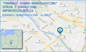 PORADNIA DERMATOLOGICZNA - "PORADNIA SKÓRNO-WENEROLOGICZNA" SPÓŁKA Z OGRANICZONĄ ODPOWIEDZIALNOŚCIĄ - UL. DWORCOWA 43,  GLIWICE