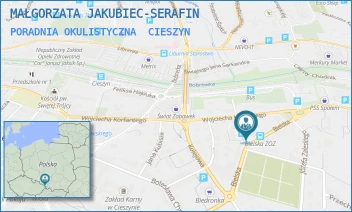 PORADNIA OKULISTYCZNA - MAŁGORZATA JAKUBIEC-SERAFIN - UL. BIELSKA 37,  CIESZYN