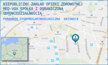 PORADNIA OTORYNOLARYNGOLOGICZNA - NIEPUBLICZNY ZAKŁAD OPIEKI ZDROWOTNEJ MED-VOX SPÓŁKA Z OGRANICZONĄ ODPOWIEDZIALNOŚCIĄ - UL. KSIĘCIA JÓZEFA PONIATOWSKIEGO 14/IV,  KATOWICE