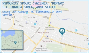 "DENTAX" H. SIENKIEWICZA 26/4 - WSPÓLNICY SPÓŁKI CYWILNEJ: "DENTAX" S.C JADWIGA SIMLA, ANNA SŁAPEK - H. SIENKIEWICZA 26/4,  OPATÓW