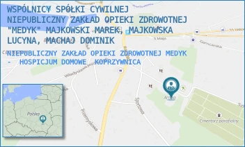 NIEPUBLICZNY ZAKŁAD OPIEKI ZDROWOTNEJ MEDYK  -  HOSPICJUM DOMOWE - WSPÓLNICY SPÓŁKI CYWILNEJ NIEPUBLICZNY ZAKŁAD OPIEKI ZDROWOTNEJ "MEDYK" MAJKOWSKI MAREK, MAJKOWSKA LUCYNA, MACHAJ DOMINIK - SZKOLNA 12,  KOPRZYWNICA