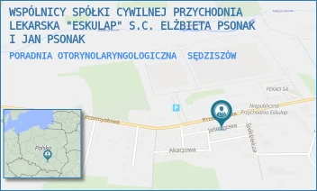 PORADNIA OTORYNOLARYNGOLOGICZNA - WSPÓLNICY SPÓŁKI CYWILNEJ PRZYCHODNIA LEKARSKA "ESKULAP" S.C. ELŻBIETA PSONAK I JAN PSONAK - PRZEMYSŁOWA 9 B,  SĘDZISZÓW